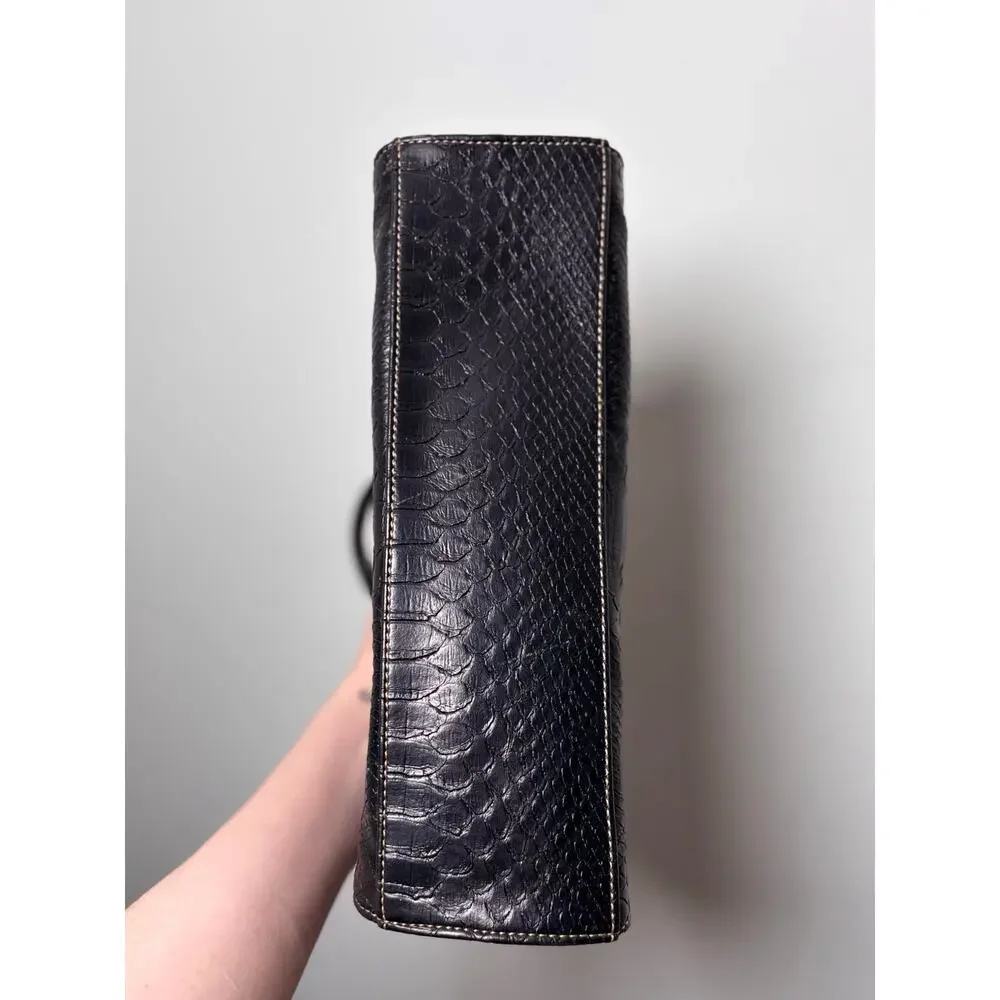 Vintage Y2K Liz Claiborne Black Leather Croc Satchel Bag Roomy Multi Pocketed - Picture 9 of 9